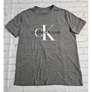 Calvin Klein Jeans Gray Logo T-Shirt XS Short Sleeve Cotton Blend Pre-Owned